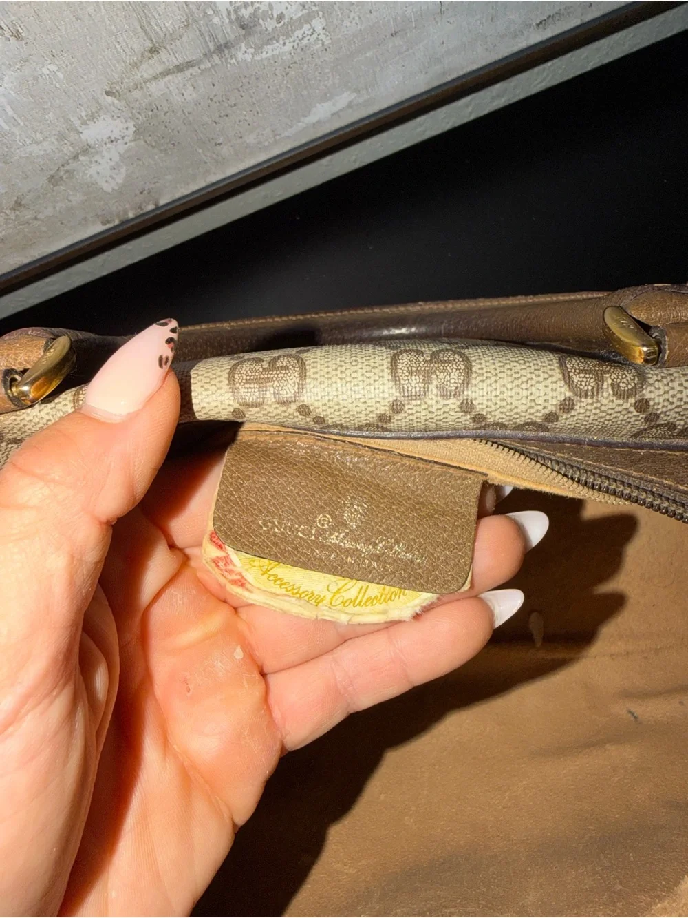 Gucci Beige GG Canvas Satchel with Brown Leather and Signature Web